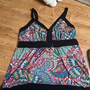 Colorful Paisley Print Dress with Black Accents